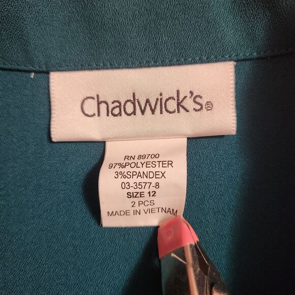 CHADWICKS Teal Green Short Sleeve Overblouse Vintage Womens Size 12 - Picture 4 of 8